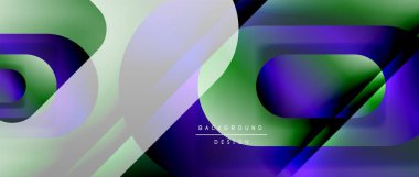 Çizgiler ve modern formlarla vektör geometrik arkaplan. Soyut yuvarlak şekiller, gölge ve ışık efektleri ile akışkan eğimli