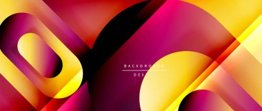 Çizgiler ve modern formlarla vektör geometrik arkaplan. Soyut yuvarlak şekiller, gölge ve ışık efektleri ile akışkan eğimli