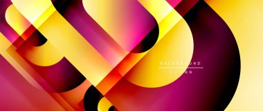 Çizgiler ve modern formlarla vektör geometrik arkaplan. Soyut yuvarlak şekiller, gölge ve ışık efektleri ile akışkan eğimli