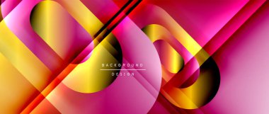 Çizgiler ve modern formlarla vektör geometrik arkaplan. Soyut yuvarlak şekiller, gölge ve ışık efektleri ile akışkan eğimli