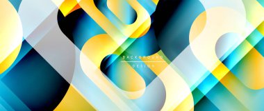 Çizgiler ve modern formlarla vektör geometrik arkaplan. Soyut yuvarlak şekiller, gölge ve ışık efektleri ile akışkan eğimli