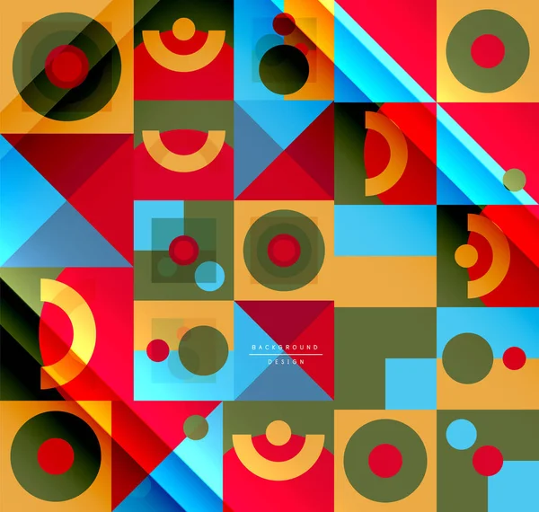 Modèle géométrique Neo memphis avec cercles, carrés et lignes. Pop art fond abstrait pour les couvertures, bannières, dépliants et affiches et autres modèles — Image vectorielle