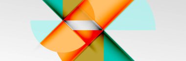 Parlak renkli daireler, soyut yuvarlak şekiller ve gölge efektli üçgenler. Vektör modern geometrik tasarım şablonu