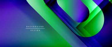 Çizgiler ve modern formlarla vektör geometrik arkaplan. Soyut yuvarlak şekiller, gölge ve ışık efektleri ile akışkan eğimli