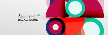 Parlak renkli daireler, soyut yuvarlak şekiller ve gölge efektli üçgenler. Vektör modern geometrik tasarım şablonu