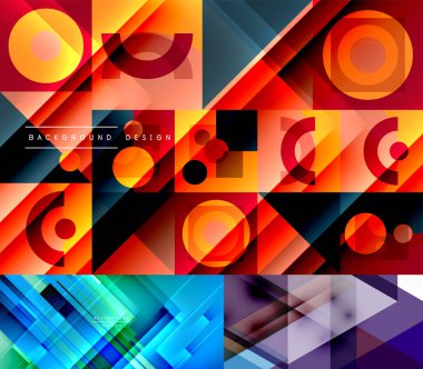 Kapaklar, afişler, afişler, posterler ve diğer şablonlar için asgari geometrik soyut arkaplan koleksiyonu