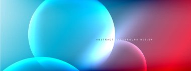 Vektör soyut arka plan sıvı baloncuk daireleri, gölgeler ve ışık efektleri ile sıvı gradyan. Metin için parlak tasarım şablonları