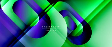 Çizgiler ve modern formlarla vektör geometrik arkaplan. Soyut yuvarlak şekiller, gölge ve ışık efektleri ile akışkan eğimli