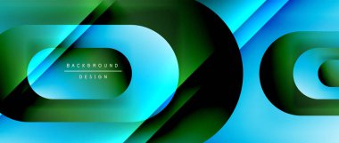 Çizgiler ve modern formlarla vektör geometrik arkaplan. Soyut yuvarlak şekiller, gölge ve ışık efektleri ile akışkan eğimli