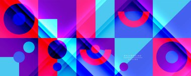 Neo memphis geometrik deseni daireler, kareler ve çizgilerle. Kapaklar, afişler, el ilanları ve posterler ve diğer şablonlar için pop sanatları soyut arka plan