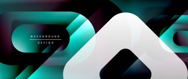 Çizgiler ve modern formlarla vektör geometrik arkaplan. Soyut yuvarlak şekiller, gölge ve ışık efektleri ile akışkan eğimli