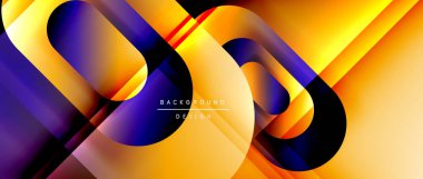 Çizgiler ve modern formlarla vektör geometrik arkaplan. Soyut yuvarlak şekiller, gölge ve ışık efektleri ile akışkan eğimli