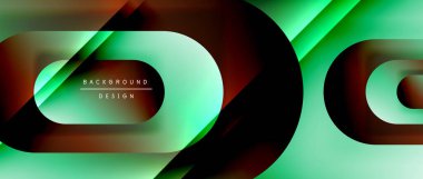 Çizgiler ve modern formlarla vektör geometrik arkaplan. Soyut yuvarlak şekiller, gölge ve ışık efektleri ile akışkan eğimli