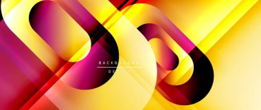 Çizgiler ve modern formlarla vektör geometrik arkaplan. Soyut yuvarlak şekiller, gölge ve ışık efektleri ile akışkan eğimli