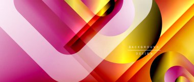 Çizgiler ve modern formlarla vektör geometrik arkaplan. Soyut yuvarlak şekiller, gölge ve ışık efektleri ile akışkan eğimli