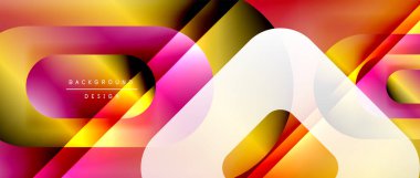 Çizgiler ve modern formlarla vektör geometrik arkaplan. Soyut yuvarlak şekiller, gölge ve ışık efektleri ile akışkan eğimli