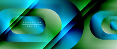 Çizgiler ve modern formlarla vektör geometrik arkaplan. Soyut yuvarlak şekiller, gölge ve ışık efektleri ile akışkan eğimli