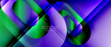 Çizgiler ve modern formlarla vektör geometrik arkaplan. Soyut yuvarlak şekiller, gölge ve ışık efektleri ile akışkan eğimli