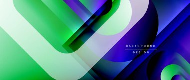 Çizgiler ve modern formlarla vektör geometrik arkaplan. Soyut yuvarlak şekiller, gölge ve ışık efektleri ile akışkan eğimli