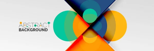 Círculos de cores brilhantes, formas redondas abstratas e composição de triângulos com efeitos de sombra. Modelo de design geométrico moderno vetorial —  Vetores de Stock