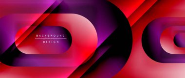 Çizgiler ve modern formlarla vektör geometrik arkaplan. Soyut yuvarlak şekiller, gölge ve ışık efektleri ile akışkan eğimli