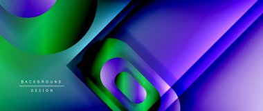 Çizgiler ve modern formlarla vektör geometrik arkaplan. Soyut yuvarlak şekiller, gölge ve ışık efektleri ile akışkan eğimli