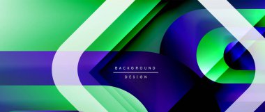 Çizgiler ve modern formlarla vektör geometrik arkaplan. Soyut yuvarlak şekiller, gölge ve ışık efektleri ile akışkan eğimli