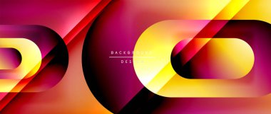 Çizgiler ve modern formlarla vektör geometrik arkaplan. Soyut yuvarlak şekiller, gölge ve ışık efektleri ile akışkan eğimli