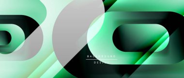 Çizgiler ve modern formlarla vektör geometrik arkaplan. Soyut yuvarlak şekiller, gölge ve ışık efektleri ile akışkan eğimli