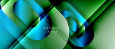 Çizgiler ve modern formlarla vektör geometrik arkaplan. Soyut yuvarlak şekiller, gölge ve ışık efektleri ile akışkan eğimli