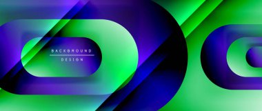 Çizgiler ve modern formlarla vektör geometrik arkaplan. Soyut yuvarlak şekiller, gölge ve ışık efektleri ile akışkan eğimli