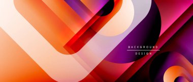 Çizgiler ve modern formlarla vektör geometrik arkaplan. Soyut yuvarlak şekiller, gölge ve ışık efektleri ile akışkan eğimli