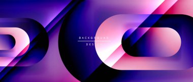 Çizgiler ve modern formlarla vektör geometrik arkaplan. Soyut yuvarlak şekiller, gölge ve ışık efektleri ile akışkan eğimli