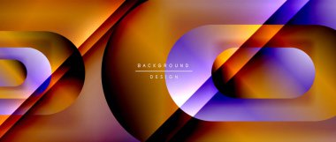 Çizgiler ve modern formlarla vektör geometrik arkaplan. Soyut yuvarlak şekiller, gölge ve ışık efektleri ile akışkan eğimli