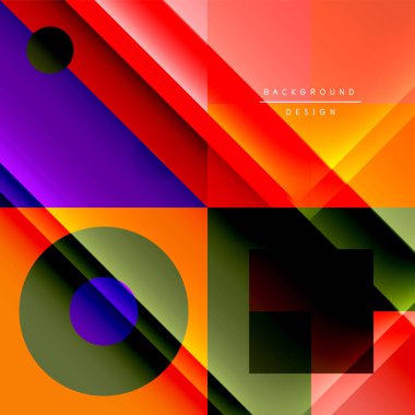 Neo memphis geometrik deseni daireler, kareler ve çizgilerle. Kapaklar, afişler, el ilanları ve posterler ve diğer şablonlar için pop sanatları soyut arka plan