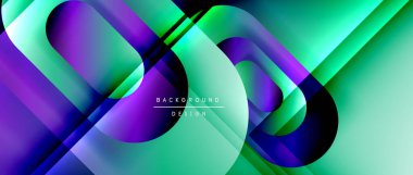 Çizgiler ve modern formlarla vektör geometrik arkaplan. Soyut yuvarlak şekiller, gölge ve ışık efektleri ile akışkan eğimli