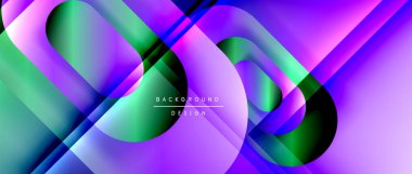 Çizgiler ve modern formlarla vektör geometrik arkaplan. Soyut yuvarlak şekiller, gölge ve ışık efektleri ile akışkan eğimli