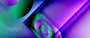 Çizgiler ve modern formlarla vektör geometrik arkaplan. Soyut yuvarlak şekiller, gölge ve ışık efektleri ile akışkan eğimli