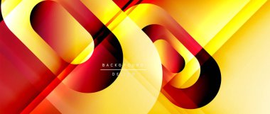 Çizgiler ve modern formlarla vektör geometrik arkaplan. Soyut yuvarlak şekiller, gölge ve ışık efektleri ile akışkan eğimli