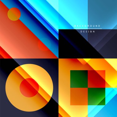 Neo memphis geometrik deseni daireler, kareler ve çizgilerle. Kapaklar, afişler, el ilanları ve posterler ve diğer şablonlar için pop sanatları soyut arka plan