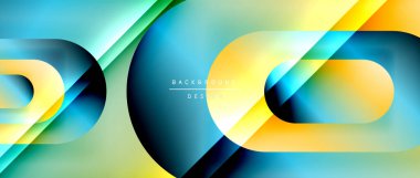 Çizgiler ve modern formlarla vektör geometrik arkaplan. Soyut yuvarlak şekiller, gölge ve ışık efektleri ile akışkan eğimli