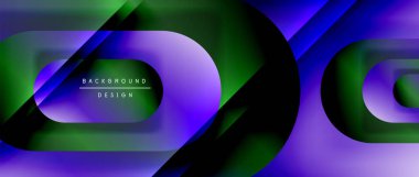 Çizgiler ve modern formlarla vektör geometrik arkaplan. Soyut yuvarlak şekiller, gölge ve ışık efektleri ile akışkan eğimli