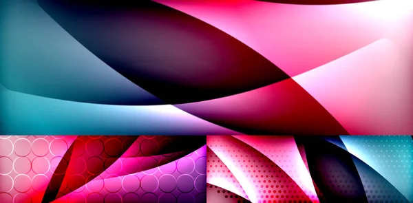 Lumineux fluo vagues néon fond abstrait ensemble — Image vectorielle