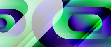 Çizgiler ve modern formlarla vektör geometrik arkaplan. Soyut yuvarlak şekiller, gölge ve ışık efektleri ile akışkan eğimli