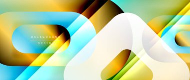 Çizgiler ve modern formlarla vektör geometrik arkaplan. Soyut yuvarlak şekiller, gölge ve ışık efektleri ile akışkan eğimli