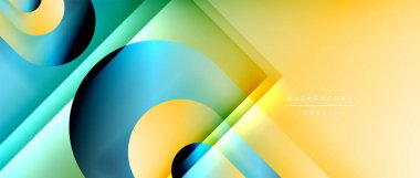 Çizgiler ve modern formlarla vektör geometrik arkaplan. Soyut yuvarlak şekiller, gölge ve ışık efektleri ile akışkan eğimli