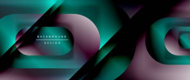 Çizgiler ve modern formlarla vektör geometrik arkaplan. Soyut yuvarlak şekiller, gölge ve ışık efektleri ile akışkan eğimli