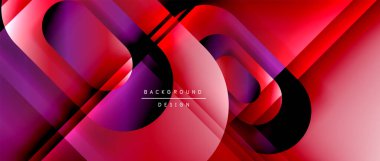 Çizgiler ve modern formlarla vektör geometrik arkaplan. Soyut yuvarlak şekiller, gölge ve ışık efektleri ile akışkan eğimli