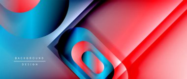 Çizgiler ve modern formlarla vektör geometrik arkaplan. Soyut yuvarlak şekiller, gölge ve ışık efektleri ile akışkan eğimli