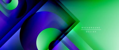 Çizgiler ve modern formlarla vektör geometrik arkaplan. Soyut yuvarlak şekiller, gölge ve ışık efektleri ile akışkan eğimli